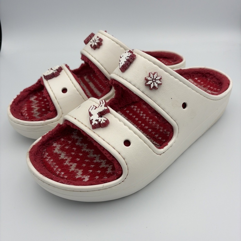 Crocs Classic Slip-On Lined Clogs Mens 9/Womens 11 Off White Christmas Jibbitzs - Picture 7 of 16